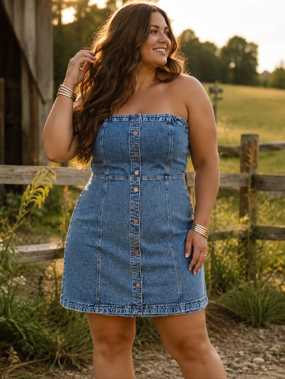 GAP NEW Plus-Size XXL: Strapless Button-Front Denim Mini Dress - Blue